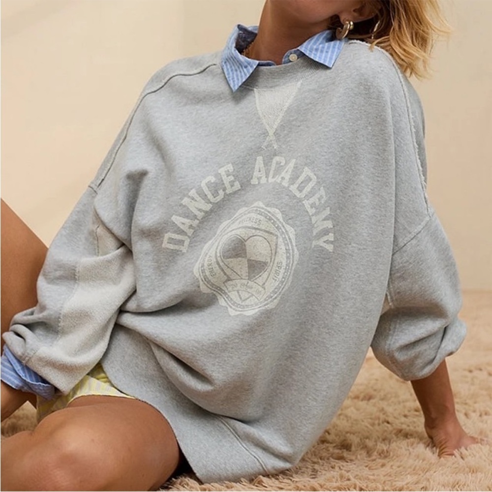 Aerie Dance Academy Big Chill Crew Sweatshirt Pullover Oversized Grey Size Small
